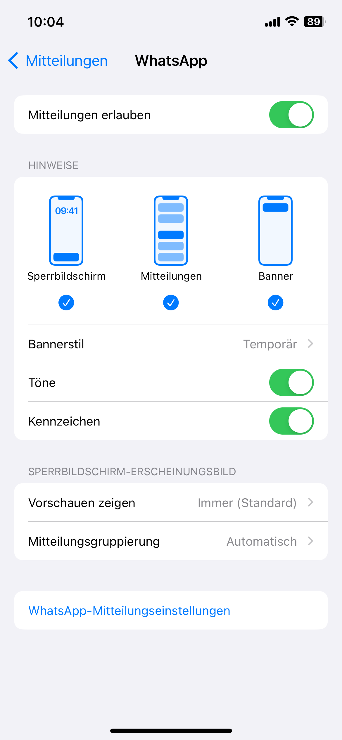Mitteilungen auf dem Handy anpassen