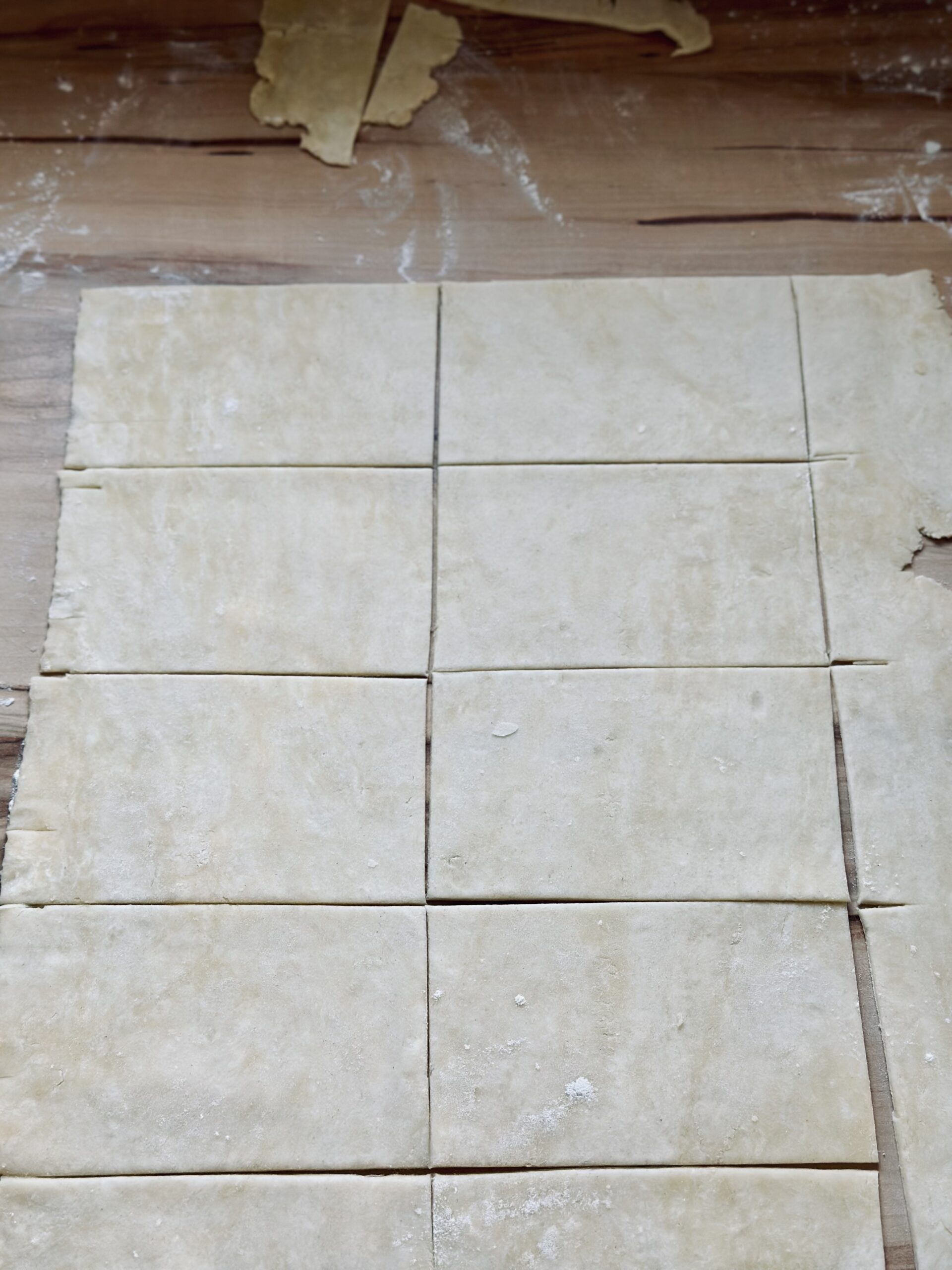 Teig in 8 x 12 cm große Rechtecke geschnitten