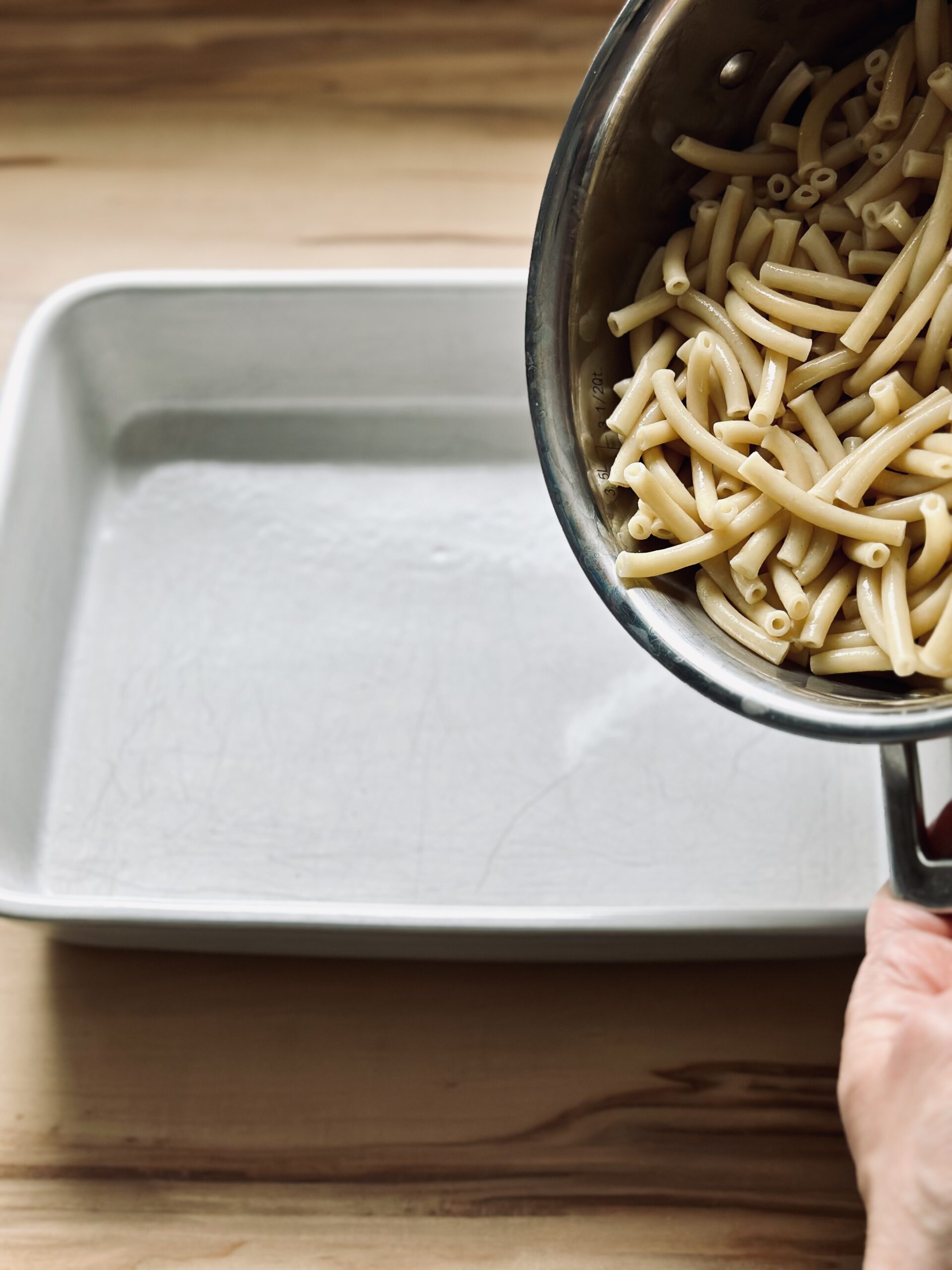 Nudeln in eine Auflaufform geben